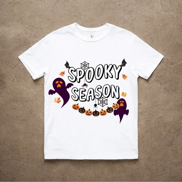 Spooky Season Fall T Shirt Cute Boho Halloween T Shirt Ghosts Graphic T Shirt - Picture 2 of 4
